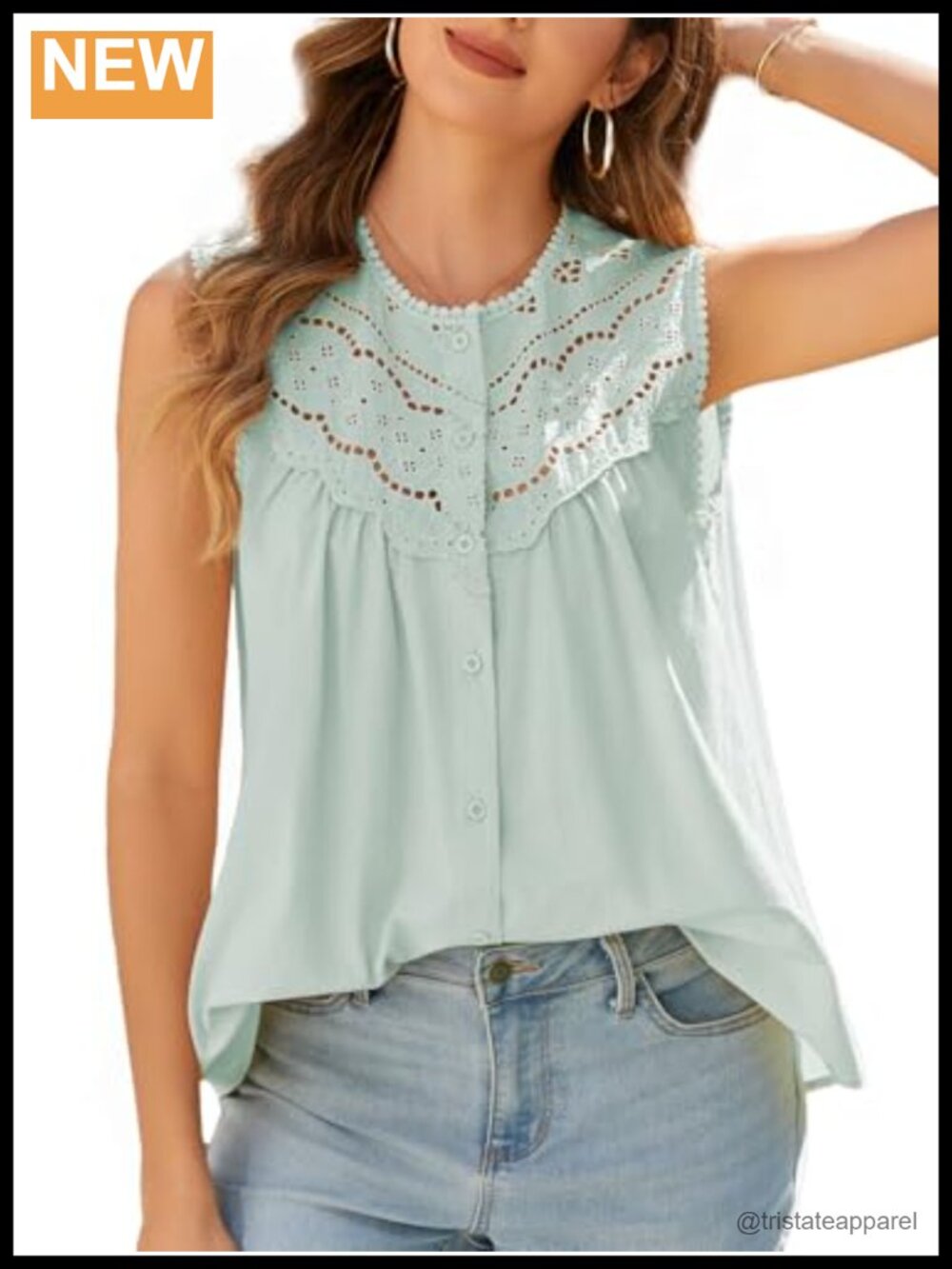 Women's 100% Cotton Sleeveless Lace Trim Tank Top Button Down Flowy Blouse